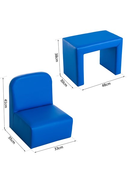 Homcom 2 in 1 Kids Table Chair Set with Sponge Supportive Wooden Frame, Blue - pic 17055 | FastDaddyshop