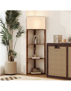 HOMCOM Corner Floor Light, with Shelves - Wood-Effect 2