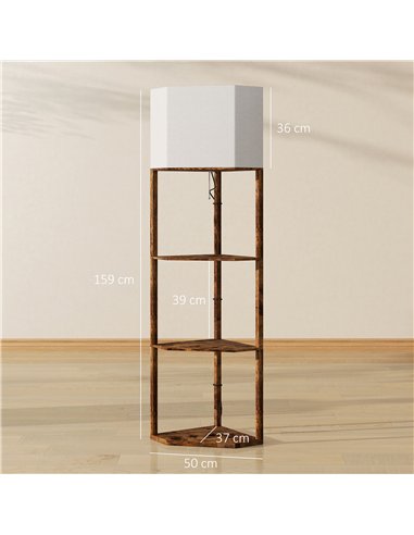 HOMCOM Corner Floor Light, with Shelves - Wood-Effect