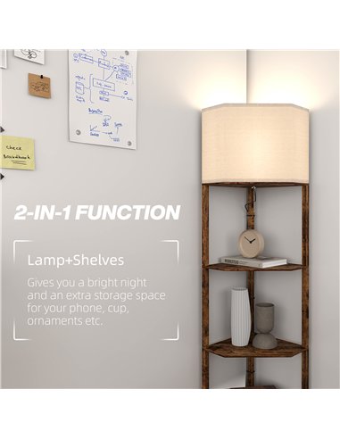 HOMCOM Corner Floor Light, with Shelves - Wood-Effect