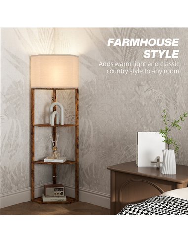 HOMCOM Corner Floor Light, with Shelves - Wood-Effect