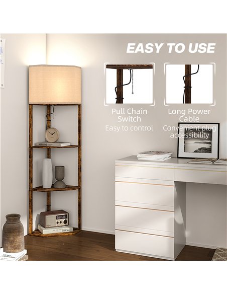 HOMCOM Corner Floor Light, with Shelves - Wood-Effect - pic 170561 | FastDaddyshop