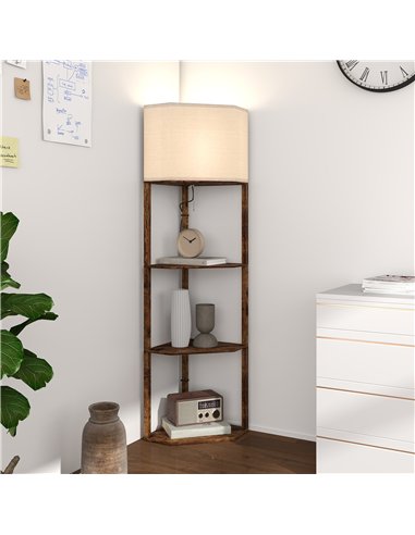 HOMCOM Corner Floor Light, with Shelves - Wood-Effect