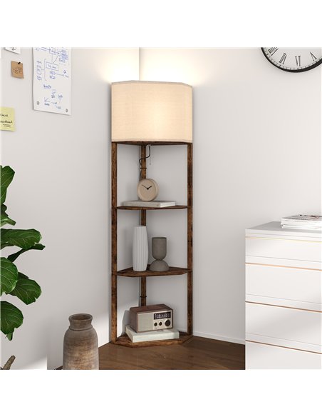 HOMCOM Corner Floor Light, with Shelves - Wood-Effect - pic 170563 | FastDaddyshop