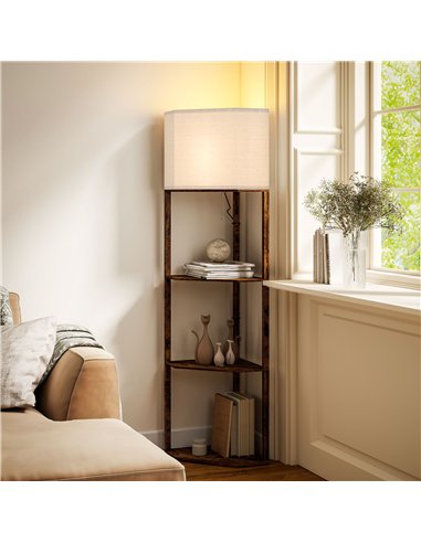 HOMCOM Corner Floor Light, with Shelves - Wood-Effect