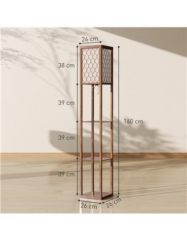 HOMCOM Three-Shelf Standing Lamp - Rustic Brown/White