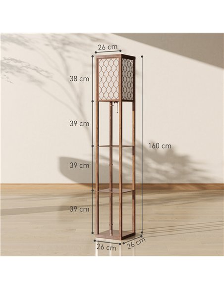 HOMCOM Three-Shelf Standing Lamp - Rustic Brown/White - pic 170567 | FastDaddyshop