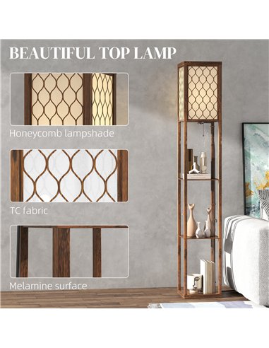 HOMCOM Three-Shelf Standing Lamp - Rustic Brown/White
