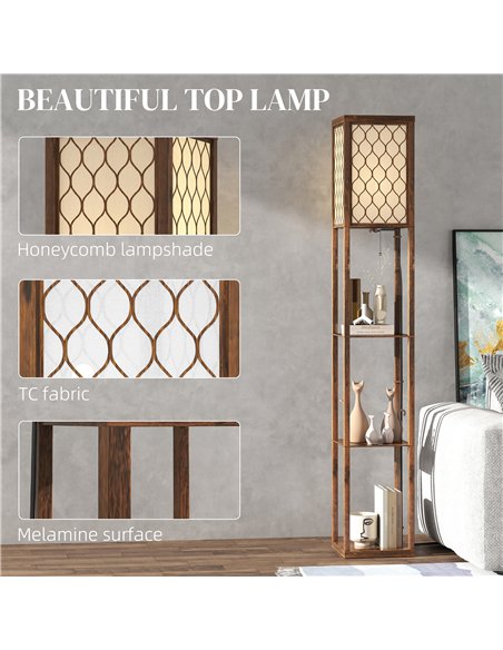 HOMCOM Three-Shelf Standing Lamp - Rustic Brown/White - pic 170568 | FastDaddyshop
