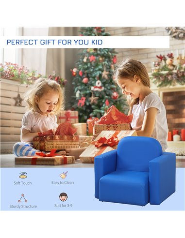 Homcom 2 in 1 Kids Table Chair Set with Sponge Supportive Wooden Frame, Blue