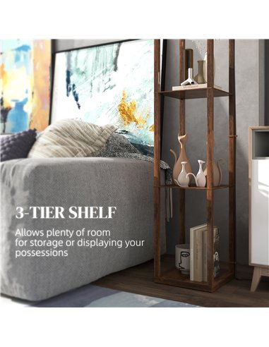 HOMCOM Three-Shelf Standing Lamp - Rustic Brown/White