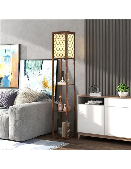HOMCOM Three-Shelf Standing Lamp - Rustic Brown/White - pic 170572 | FastDaddyshop