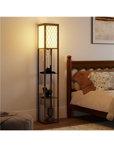 HOMCOM Three-Shelf Standing Lamp - Rustic Brown/White - pic 170573 | FastDaddyshop