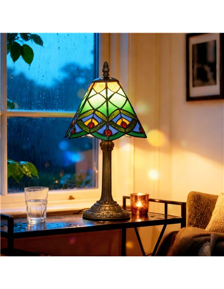 HOMCOM Tiffany-Style Table Lamp with Geometric Patterns, Handcrafted Antique Stained Glass Bedside Lamp for Living Room and Bedr - pic 170575 | FastDaddyshop
