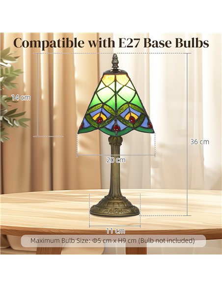 HOMCOM Tiffany-Style Table Lamp with Geometric Patterns, Handcrafted Antique Stained Glass Bedside Lamp for Living Room and Bedr - pic 170576 | FastDaddyshop