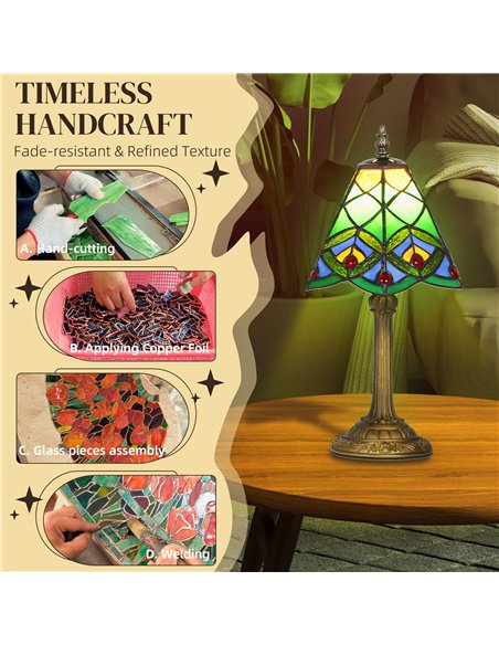 HOMCOM Tiffany-Style Table Lamp with Geometric Patterns, Handcrafted Antique Stained Glass Bedside Lamp for Living Room and Bedr - pic 170578 | FastDaddyshop