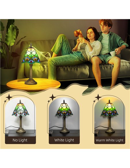 HOMCOM Tiffany-Style Table Lamp with Geometric Patterns, Handcrafted Antique Stained Glass Bedside Lamp for Living Room and Bedr - pic 170579 | FastDaddyshop