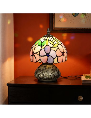 HOMCOM Tiffany-Style Table Lamp with Sculpted Dragonfly Base, Handcrafted Antique Stained Glass Bedside Lamp for Living Room and