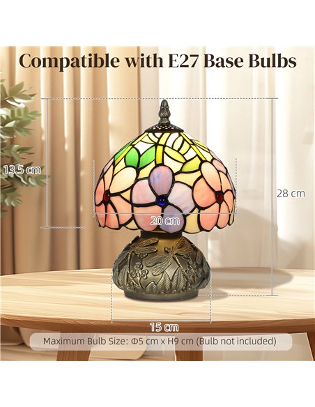 HOMCOM Tiffany-Style Table Lamp with Sculpted Dragonfly Base, Handcrafted Antique Stained Glass Bedside Lamp for Living Room and - pic 170585 | FastDaddyshop