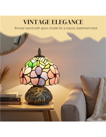 HOMCOM Tiffany-Style Table Lamp with Sculpted Dragonfly Base, Handcrafted Antique Stained Glass Bedside Lamp for Living Room and - pic 170586 | FastDaddyshop