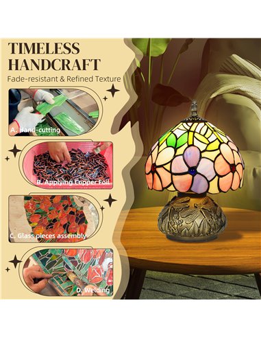 HOMCOM Tiffany-Style Table Lamp with Sculpted Dragonfly Base, Handcrafted Antique Stained Glass Bedside Lamp for Living Room and