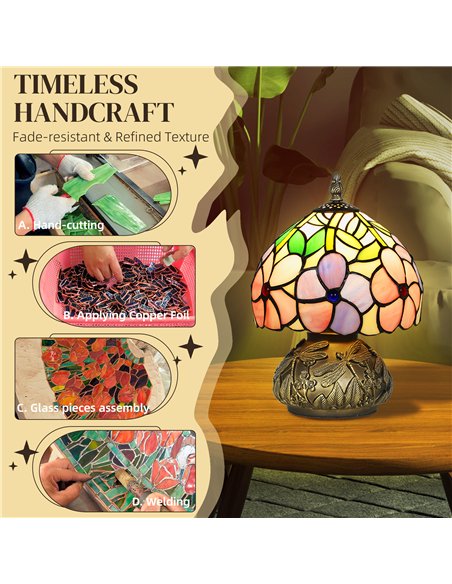 HOMCOM Tiffany-Style Table Lamp with Sculpted Dragonfly Base, Handcrafted Antique Stained Glass Bedside Lamp for Living Room and - pic 170587 | FastDaddyshop