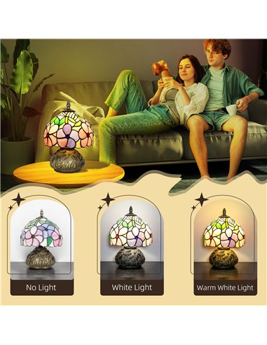 HOMCOM Tiffany-Style Table Lamp with Sculpted Dragonfly Base, Handcrafted Antique Stained Glass Bedside Lamp for Living Room and