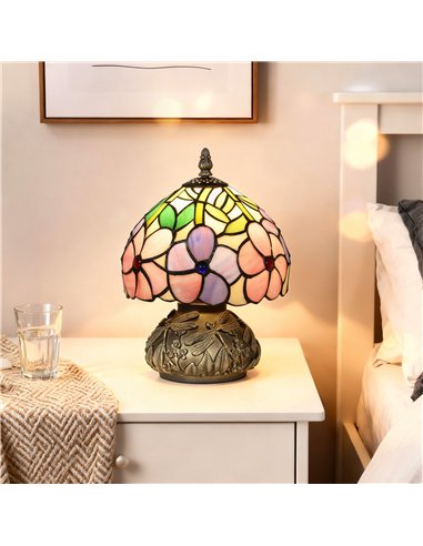 HOMCOM Tiffany-Style Table Lamp with Sculpted Dragonfly Base, Handcrafted Antique Stained Glass Bedside Lamp for Living Room and