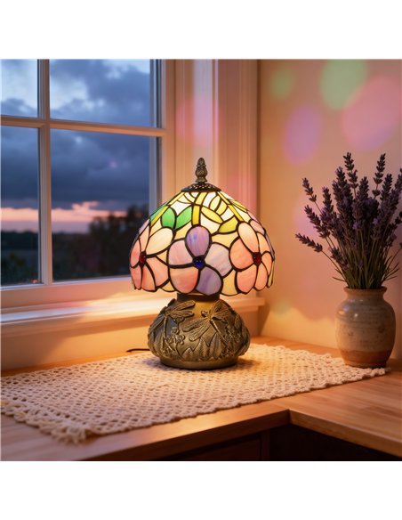 HOMCOM Tiffany-Style Table Lamp with Sculpted Dragonfly Base, Handcrafted Antique Stained Glass Bedside Lamp for Living Room and - pic 170590 | FastDaddyshop