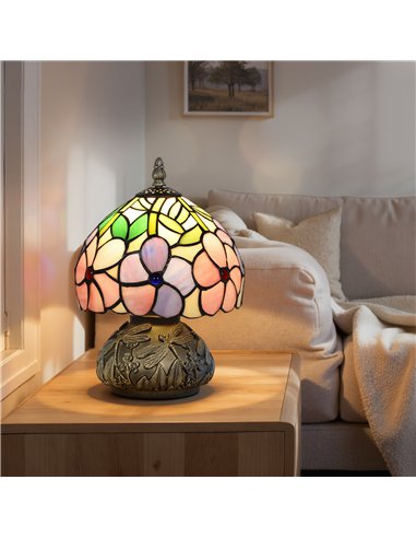 HOMCOM Tiffany-Style Table Lamp with Sculpted Dragonfly Base, Handcrafted Antique Stained Glass Bedside Lamp for Living Room and