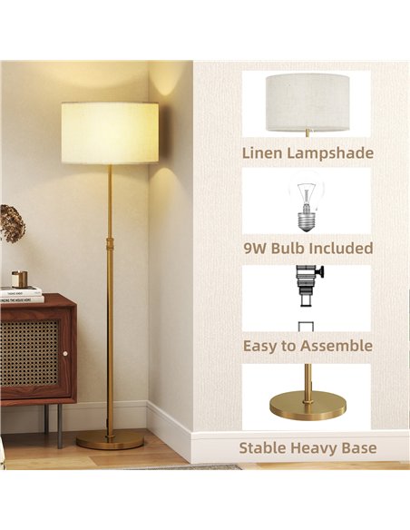 HOMCOM Floor Lamp with Remote, Height Adjustable Standing Lamp with Linen Shade, Dimmable with 3000K-6000K Adjustable Colour Tem - pic 170597 | FastDaddyshop