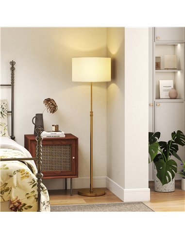 HOMCOM Floor Lamp with Remote, Height Adjustable Standing Lamp with Linen Shade, Dimmable with 3000K-6000K Adjustable Colour Tem