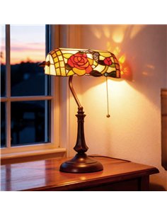 HOMCOM Tiffany-Style Rose and Butterfly Table Lamp - Multi 2