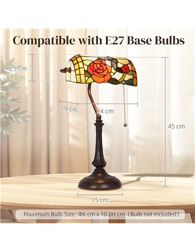 HOMCOM Tiffany-Style Rose and Butterfly Table Lamp - Multi
