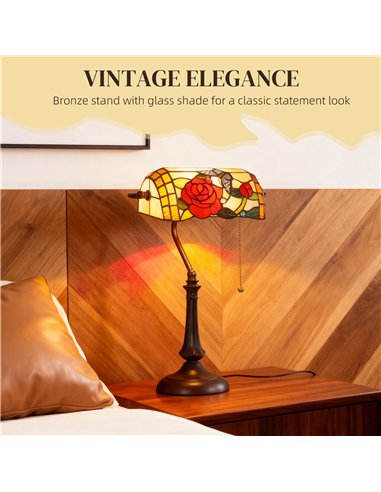 HOMCOM Tiffany-Style Rose and Butterfly Table Lamp - Multi