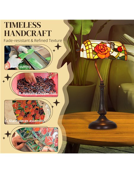 HOMCOM Tiffany-Style Rose and Butterfly Table Lamp - Multi - pic 170605 | FastDaddyshop