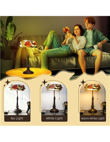 HOMCOM Tiffany-Style Rose and Butterfly Table Lamp - Multi