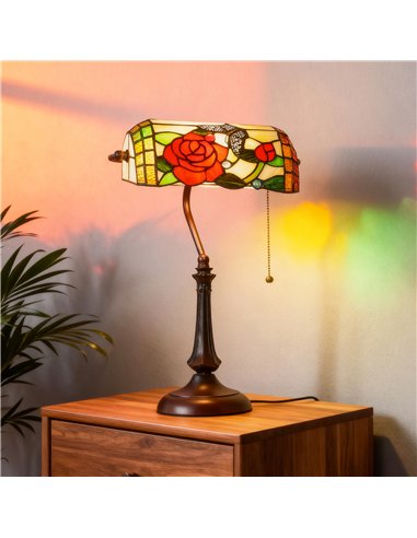 HOMCOM Tiffany-Style Rose and Butterfly Table Lamp - Multi