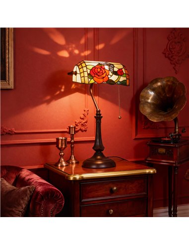 HOMCOM Tiffany-Style Rose and Butterfly Table Lamp - Multi