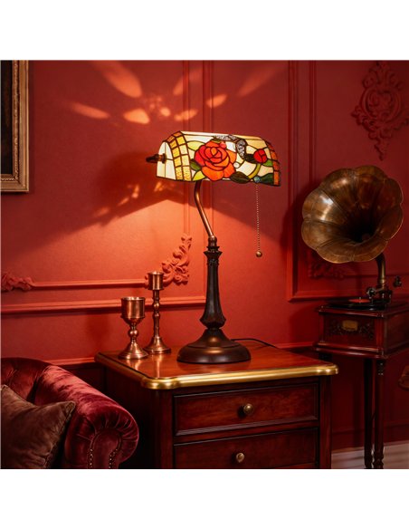 HOMCOM Tiffany-Style Rose and Butterfly Table Lamp - Multi - pic 170608 | FastDaddyshop
