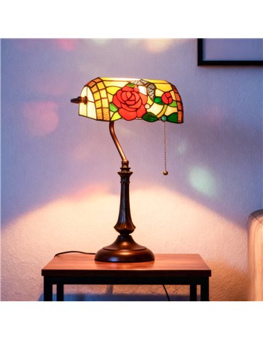 HOMCOM Tiffany-Style Rose and Butterfly Table Lamp - Multi