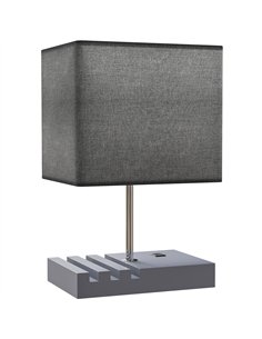 HOMCOM Bedside Lamp with USB A+C Charging Ports and 3 Phone Stands, Modern Table Lamp with Solid Wood Base and Fabric Shade for 