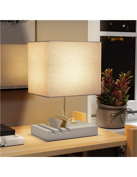 HOMCOM Bedside Lamp with USB A+C Charging Ports and 3 Phone Stands, Modern Table Lamp with Solid Wood Base and Fabric Shade for  - pic 170611 | FastDaddyshop