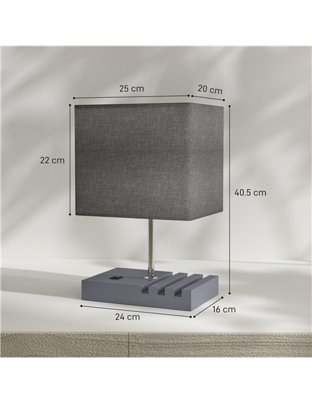 HOMCOM Bedside Lamp with USB A+C Charging Ports and 3 Phone Stands, Modern Table Lamp with Solid Wood Base and Fabric Shade for  - pic 170612 | FastDaddyshop