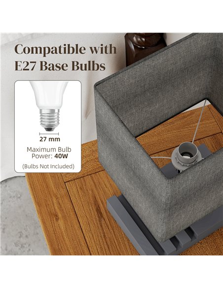 HOMCOM Bedside Lamp with USB A+C Charging Ports and 3 Phone Stands, Modern Table Lamp with Solid Wood Base and Fabric Shade for  - pic 170615 | FastDaddyshop