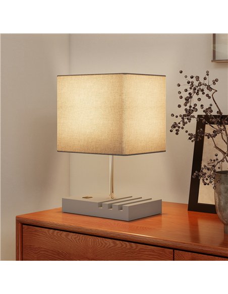 HOMCOM Bedside Lamp with USB A+C Charging Ports and 3 Phone Stands, Modern Table Lamp with Solid Wood Base and Fabric Shade for  - pic 170616 | FastDaddyshop