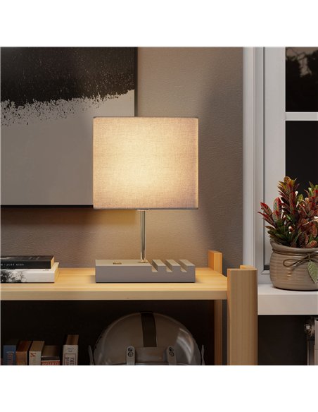 HOMCOM Bedside Lamp with USB A+C Charging Ports and 3 Phone Stands, Modern Table Lamp with Solid Wood Base and Fabric Shade for  - pic 170617 | FastDaddyshop