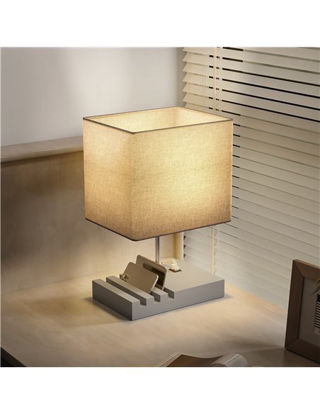 HOMCOM Bedside Lamp with USB A+C Charging Ports and 3 Phone Stands, Modern Table Lamp with Solid Wood Base and Fabric Shade for  - pic 170618 | FastDaddyshop
