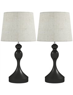HOMCOM Set of Two Three-Colour Lamps, with USB Ports - Black/Beige