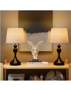 HOMCOM Set of Two Three-Colour Lamps, with USB Ports - Black/Beige 2